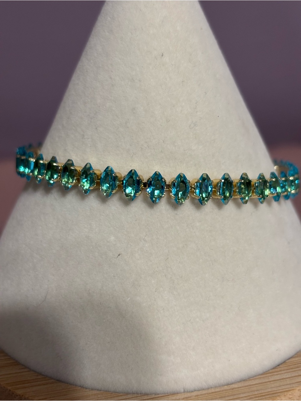 Gold Bracelet with Teal Crystal Stones - Women Jewelry